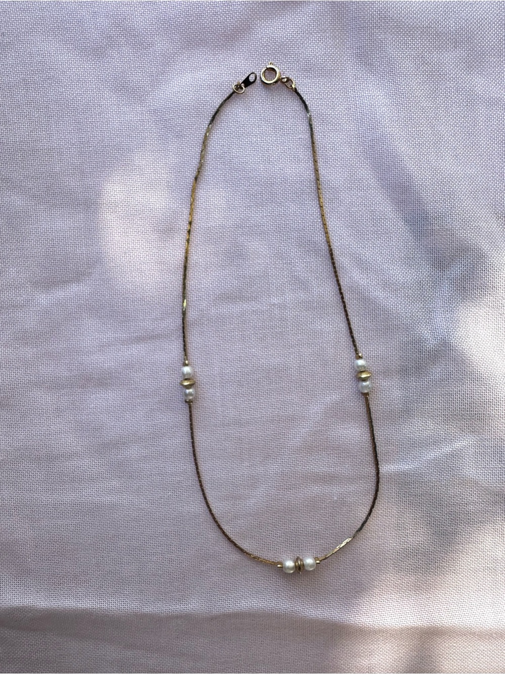 Delicate Gold Pearl Station Necklace - Women Jewelry